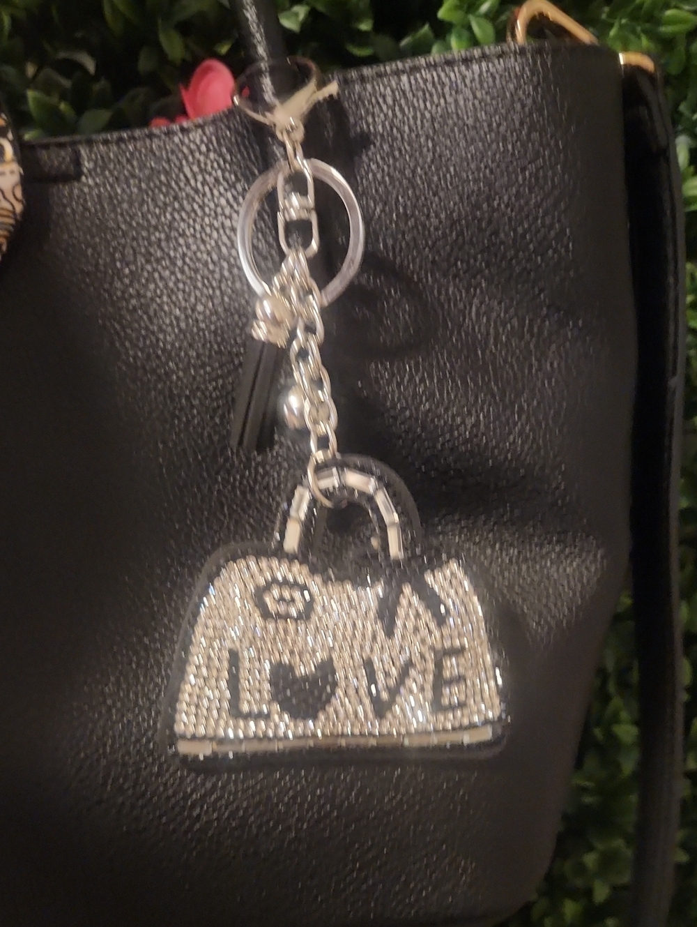 Black Women’s Tote Bag with Rhinestone 'LOVE' Charm